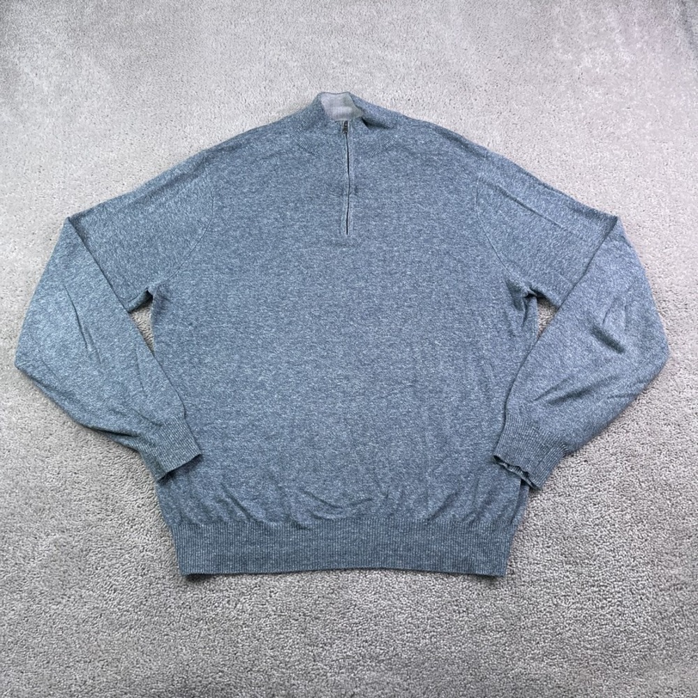 Faherty Sweater Mens XL‎ Blue Heathered Viscose Linen Quarter Zip Pullover Golf